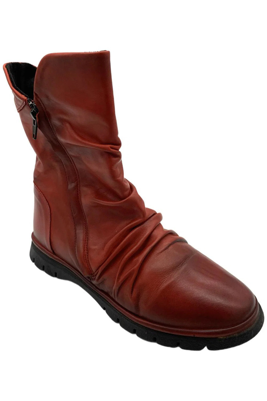 Miz Mooz Women's Ruched Leather Mid-Shaft Boots Delena Red - Medium